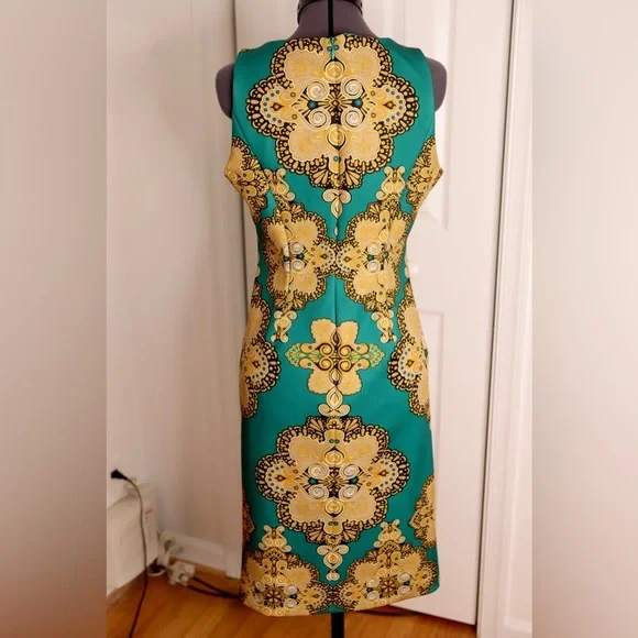 New York & Company Women's Stretch Sheath Dress Gold\Green | Small - Picture 5 of 16